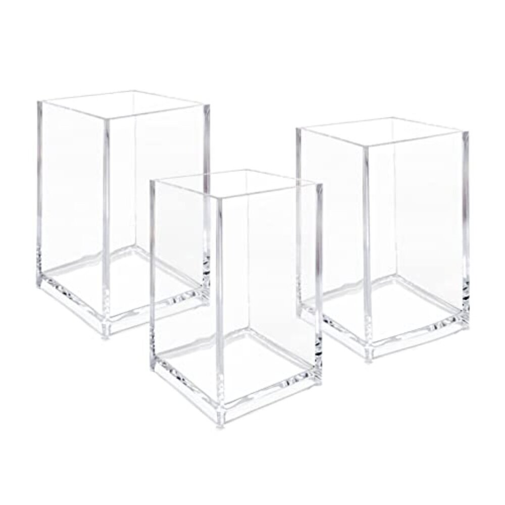 3 Pack Clear Acrylic Cosmetic Pencil Pen Holder Cup